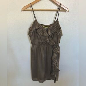 Gianni Bini Striped olive green Ruffle Mini Dress